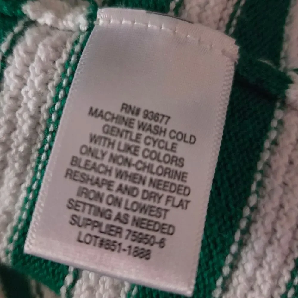 Green and White Striped Cotton Sweater Size Large